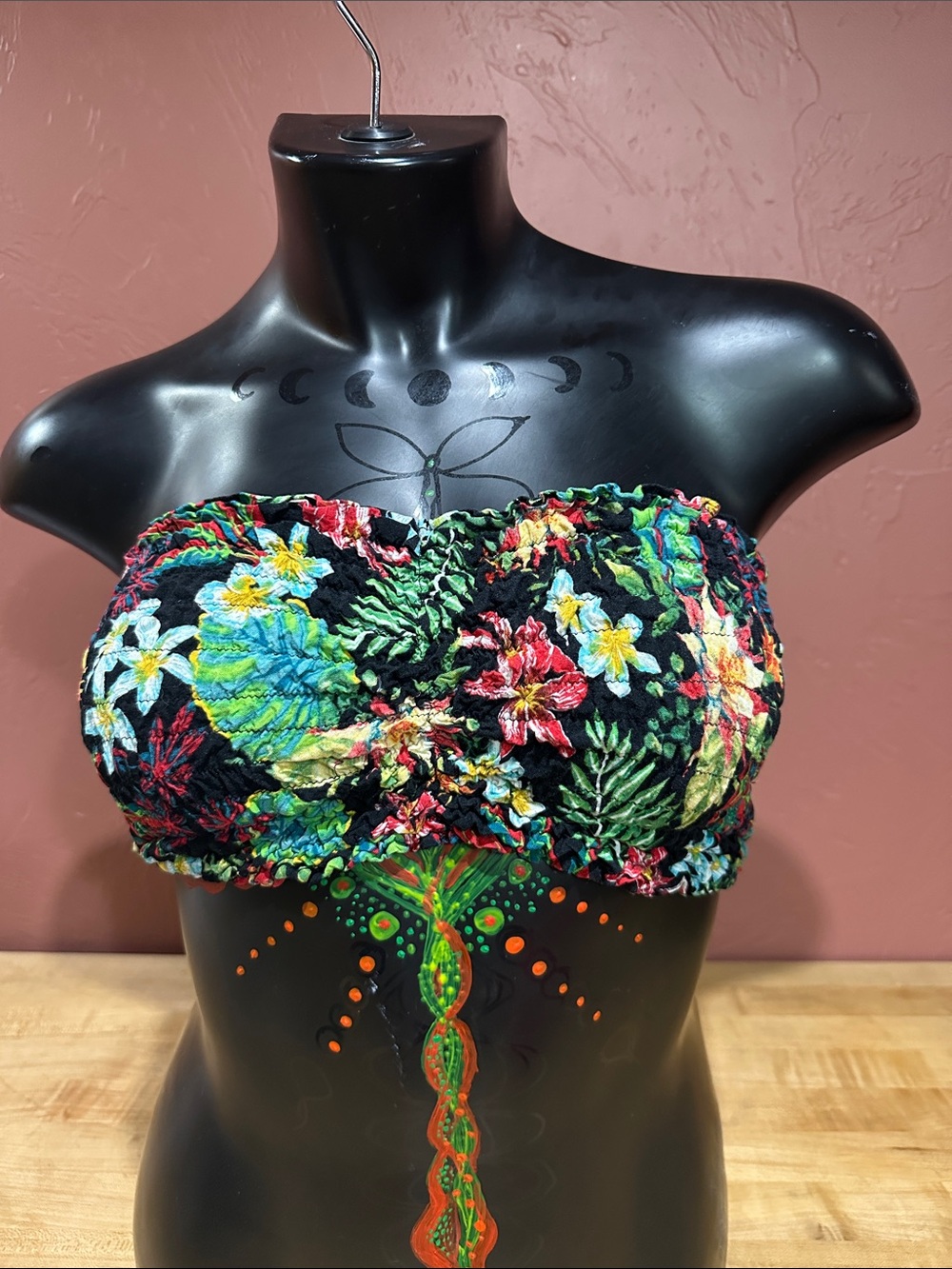Floral Smocked Strapless Bandeau Top - Black Base